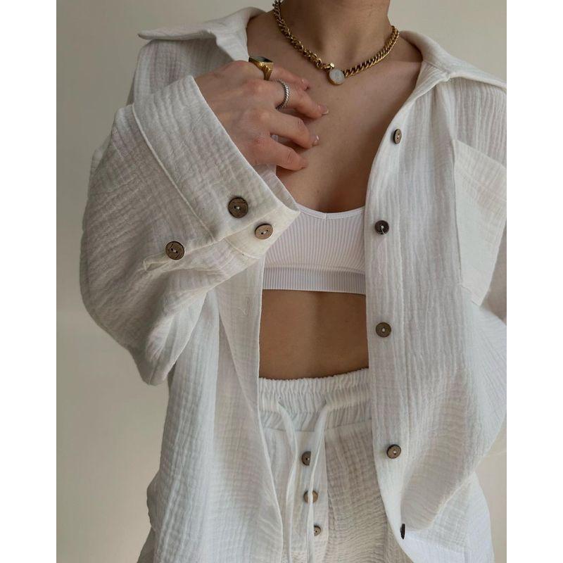 Women Shirt and Shorts Set Lapel Long Sleeve Shirt Drawstring Shorts Fashion Casual Two-Piece Suit White XL
Women Shirt and Shorts Set Lapel Long Sleeve Shirt Drawstring Shorts Fashion Casual Two-Piece Suit White XL