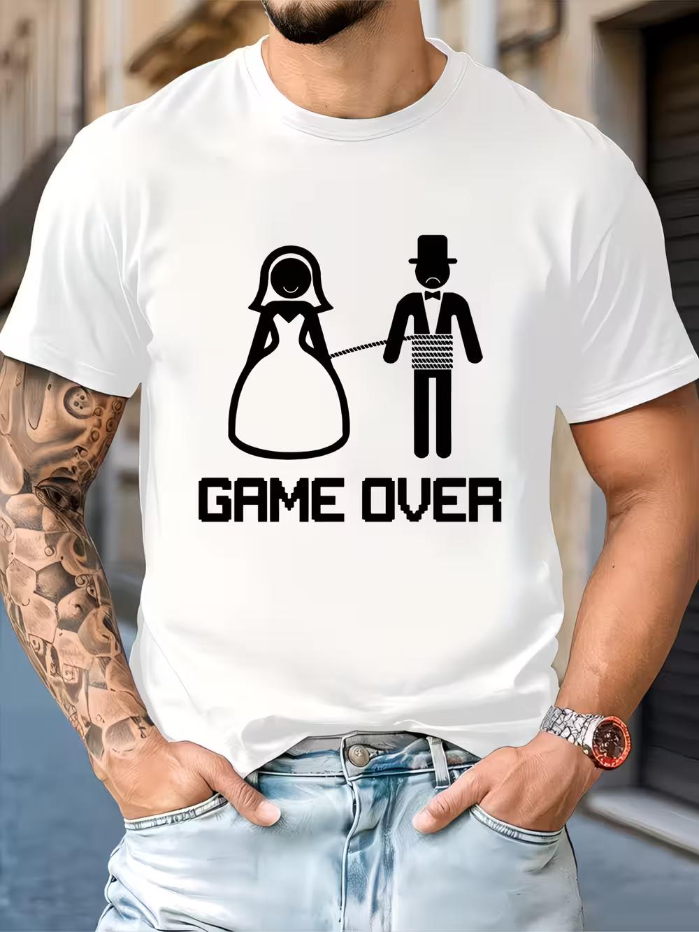 Men s Funny Wedding-Themed GAME OVER T-Shirt with Bride & Groom Silhouette - Casual Short Sleeve Round Neck Tee for Wedding Parties L
Men s Funny Wedding-Themed GAME OVER T-Shirt with Bride & Groom Silhouette - Casual Short Sleeve Round Neck Tee for Wedding Parties L