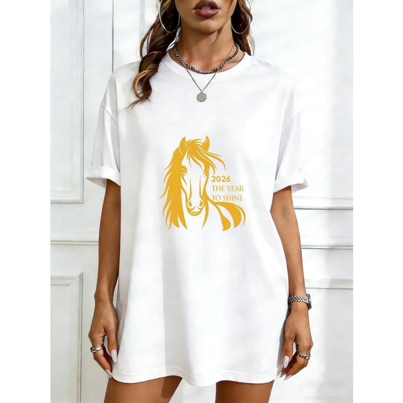 Oversized T Shirt Black Horse Print 2026 The Year To Shine Graphic Tee For Women Casual Wear Street Style Fashion Statement Top XXXXL білий
Oversized T Shirt Black Horse Print 2026 The Year To Shine Graphic Tee For Women Casual Wear Street Style Fashion Statement Top XXXXL білий