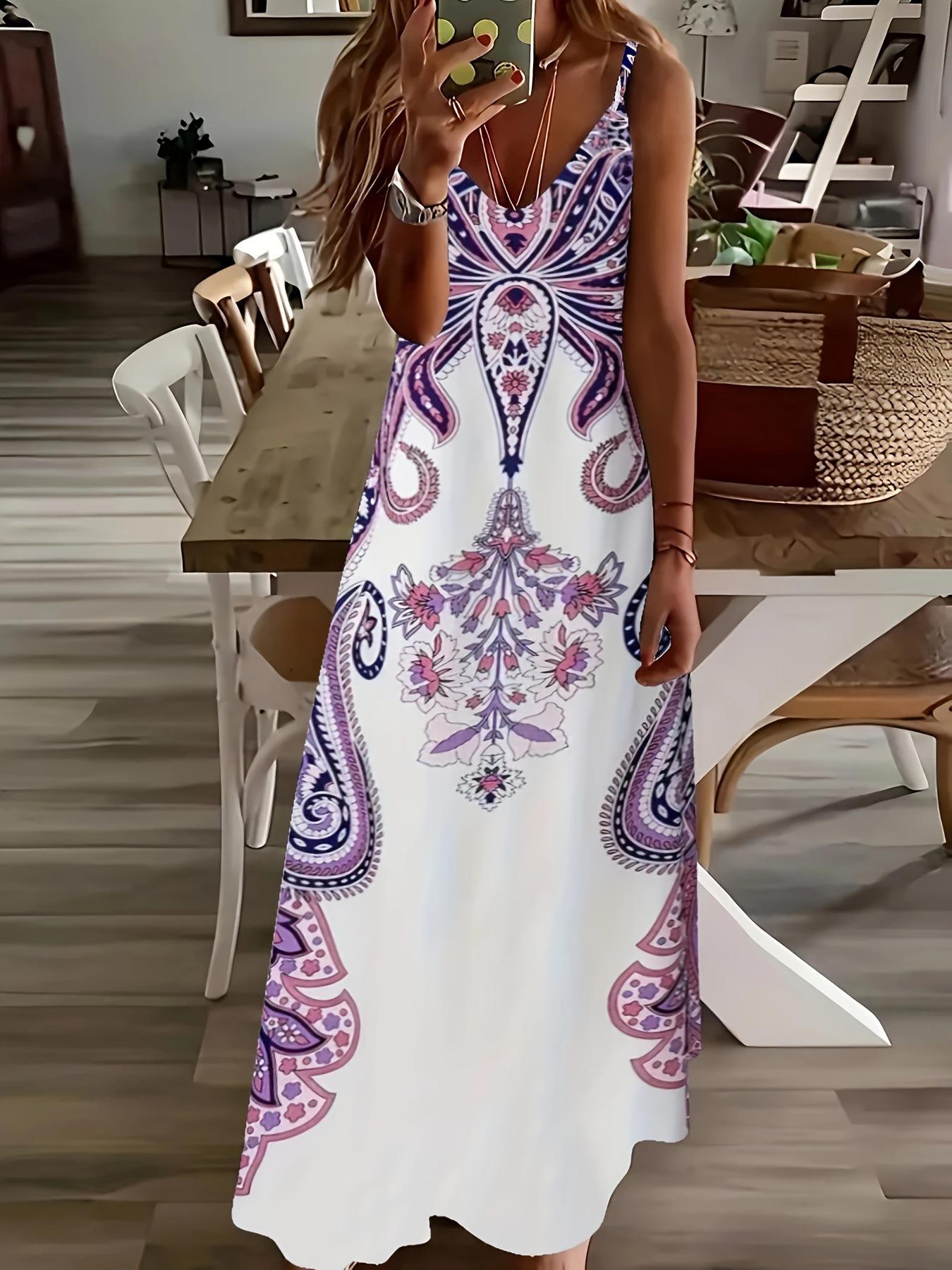 Elegant Floral Bohemian Long Dress – V-neck Spaghetti Strap Plus Size Women s Summer Wear 2XL
Elegant Floral Bohemian Long Dress – V-neck Spaghetti Strap Plus Size Women s Summer Wear 2XL