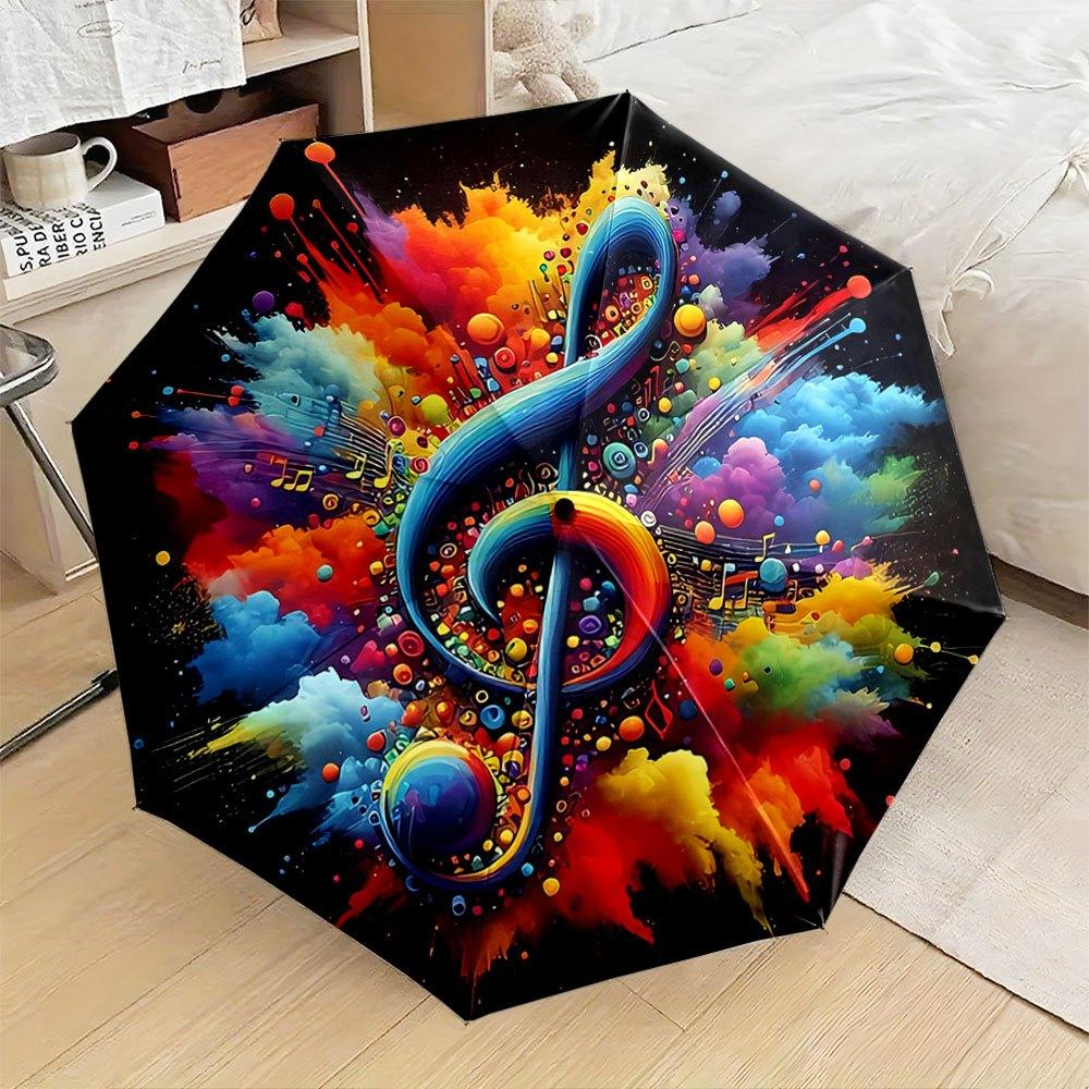 Automatic Folding Umbrella The umbrella features a vibrant, colorful treble clef surrounded by musical notes and splashes of c (as the picture,Iron&8K)
Automatic Folding Umbrella The umbrella features a vibrant, colorful treble clef surrounded by musical notes and splashes of c (as the picture,Iron&8K)