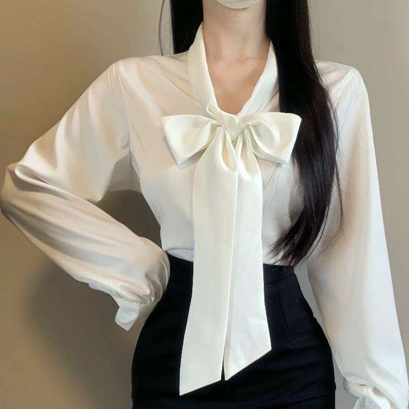White French-Style Slimming Autumn Blouse with Bow for Office Wear Extra Small
White French-Style Slimming Autumn Blouse with Bow for Office Wear Extra Small