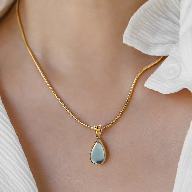 French Luxury Translucent Green Water Drop Blue Ocean Mermaid Tears Titanium Necklace
French Luxury Translucent Green Water Drop Blue Ocean Mermaid Tears Titanium Necklace