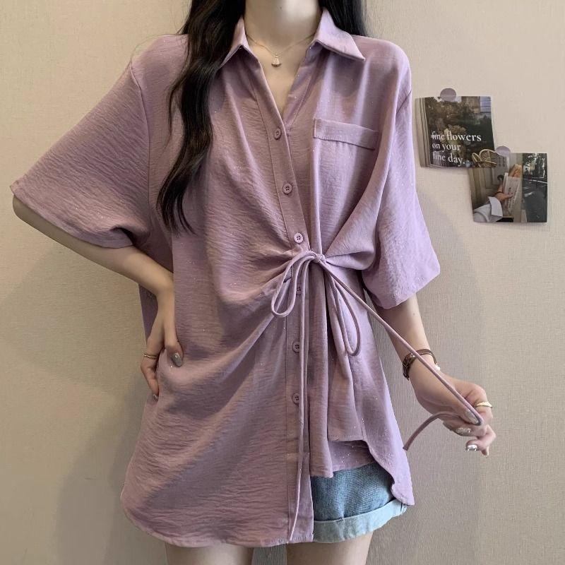 Ladies Irregular Lace Up Shirt Loose Flip Collar Solid Color Button Woman Short Sleeved Shirts New Trend Casual Famale Top M фиолетовый
Ladies Irregular Lace Up Shirt Loose Flip Collar Solid Color Button Woman Short Sleeved Shirts New Trend Casual Famale Top M фиолетовый