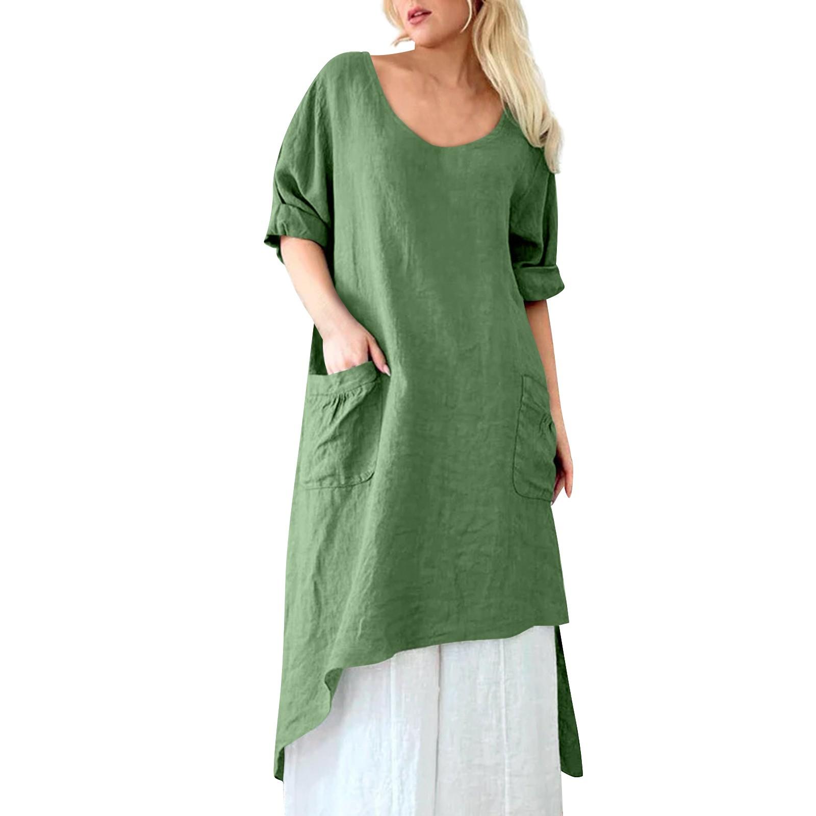 Женские универсальные свободные повседневные пуловеры с нерегулярным подолом, платья с семью рукавами L зелёный