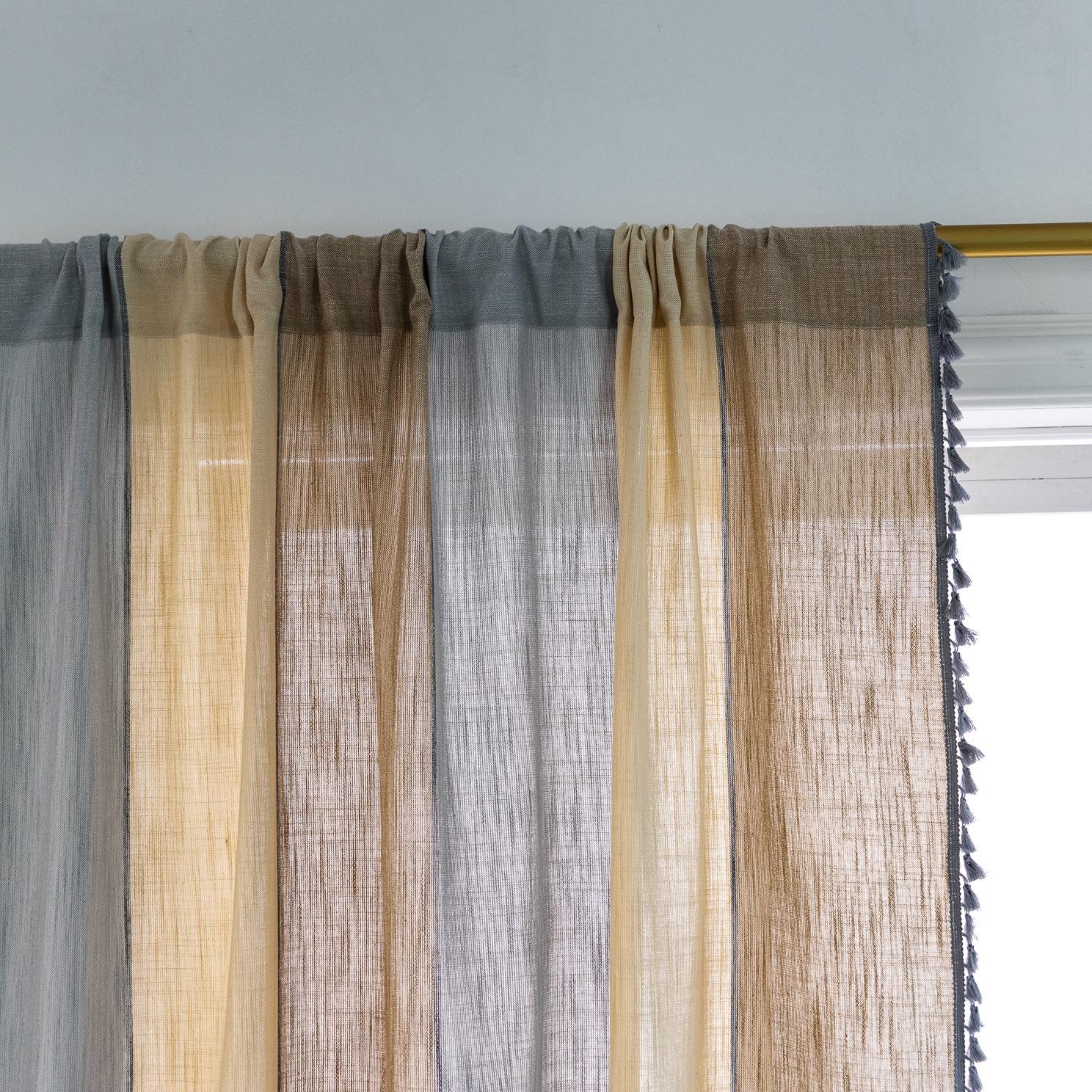 Finished Curtains Cotton And Linen Fabric Striped Color Matching Gray Fringed American Farmhouse Coffee Curtain 2pcs*Height 100 * Width 140cm
Finished Curtains Cotton And Linen Fabric Striped Color Matching Gray Fringed American Farmhouse Coffee Curtain 2pcs*Height 100 * Width 140cm