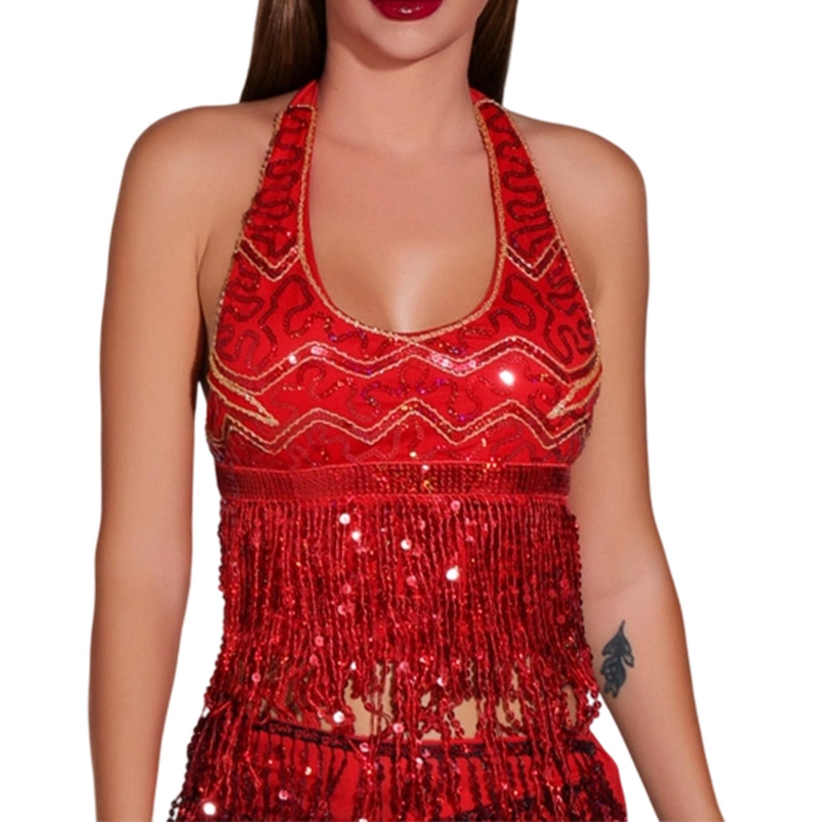 Женский топ без бретелей с пайетками, костюм для выступлений с бахромой для танца живота One Size красный
Женский топ без бретелей с пайетками, костюм для выступлений с бахромой для танца живота One Size красный