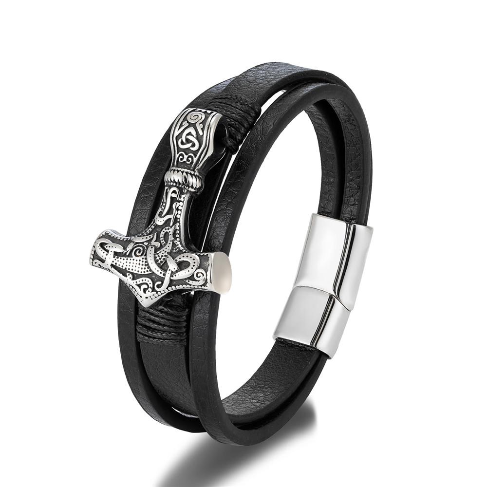 Genuine Leather Braided Viking Bracelets for Men Boys Vintage Thor s Hammer Wrap Cuff Wirstband Bracelets with Closure 23cm
Genuine Leather Braided Viking Bracelets for Men Boys Vintage Thor s Hammer Wrap Cuff Wirstband Bracelets with Closure 23cm