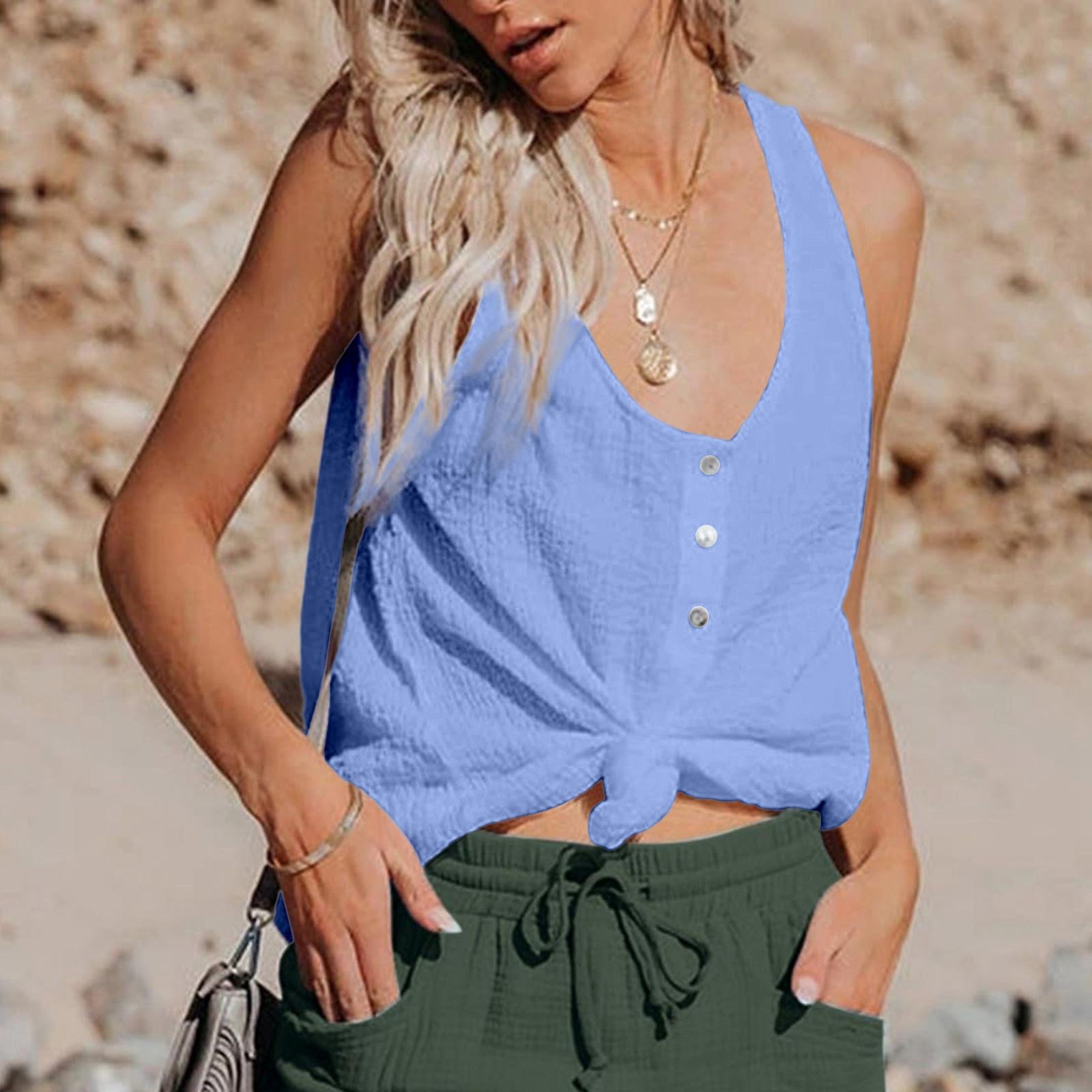 Womens Sleeveless Button Down Tank Top Casual Loose Fit Blouse Knot Front Summer Lightweight Shirt XL небо синє кольору
Womens Sleeveless Button Down Tank Top Casual Loose Fit Blouse Knot Front Summer Lightweight Shirt XL небо синє кольору