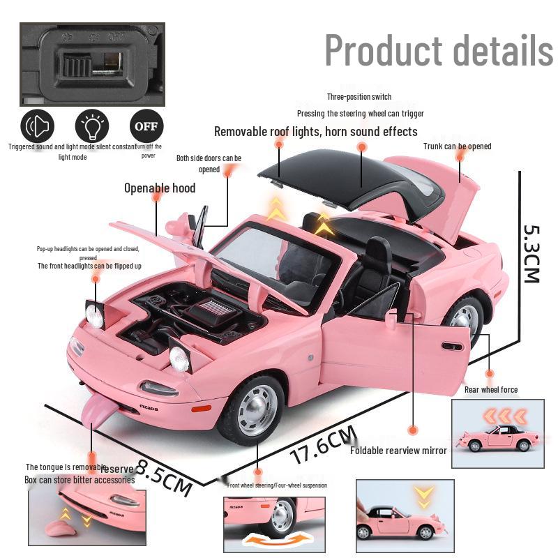 Haodi C2450 MX-5 1/32 Звук и свет Инерционная литая модель автомобиля игрушка Pink Boxed 1:24 Mazda MX-5
Haodi C2450 MX-5 1/32 Звук и свет Инерционная литая модель автомобиля игрушка Pink Boxed 1:24 Mazda MX-5
