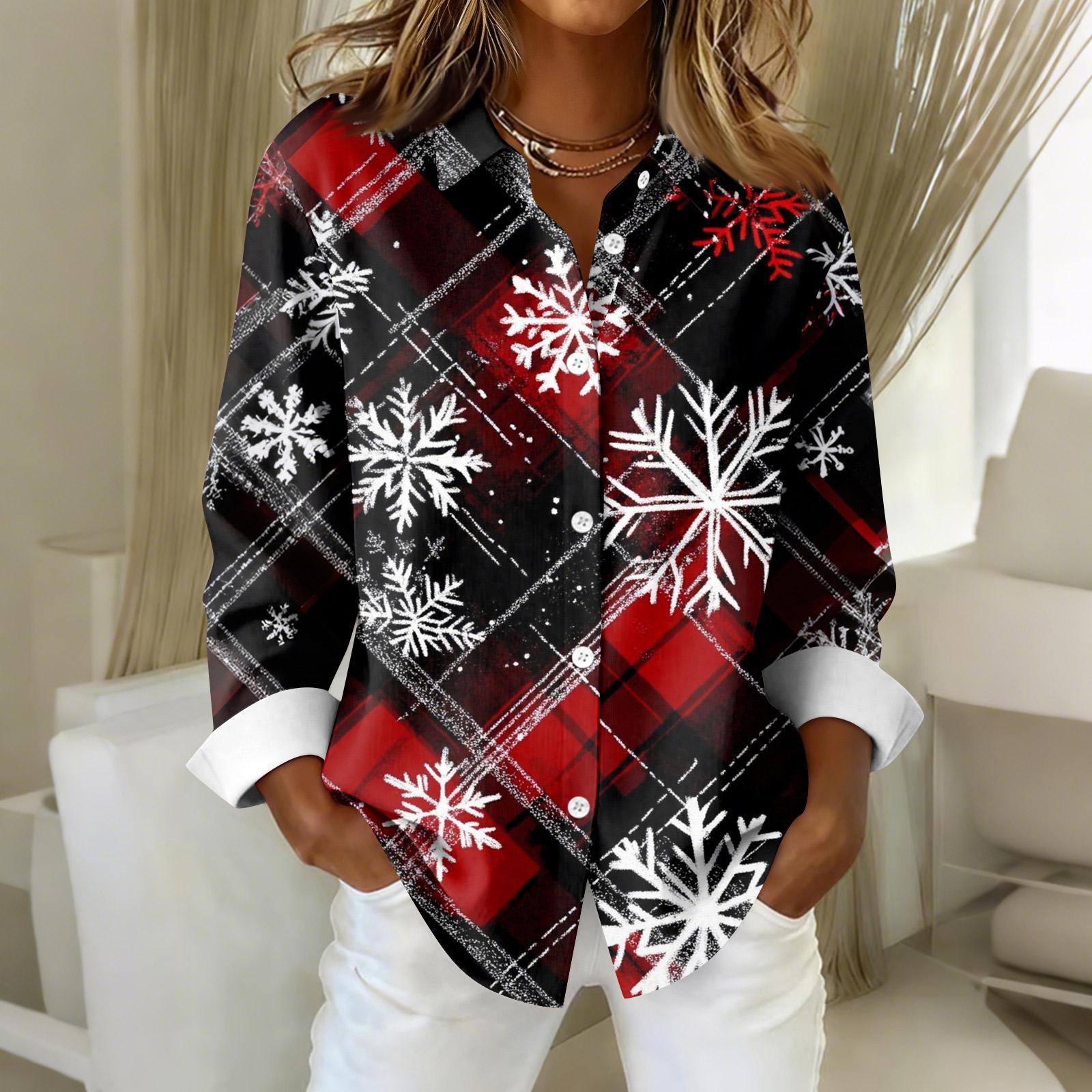 Женская рубашка-блузка с рождественским принтом и пуговицами, длинный рукав, повседневный базовый рубашечный воротник, обычный топ XXL чёрный
Женская рубашка-блузка с рождественским принтом и пуговицами, длинный рукав, повседневный базовый рубашечный воротник, обычный топ XXL чёрный