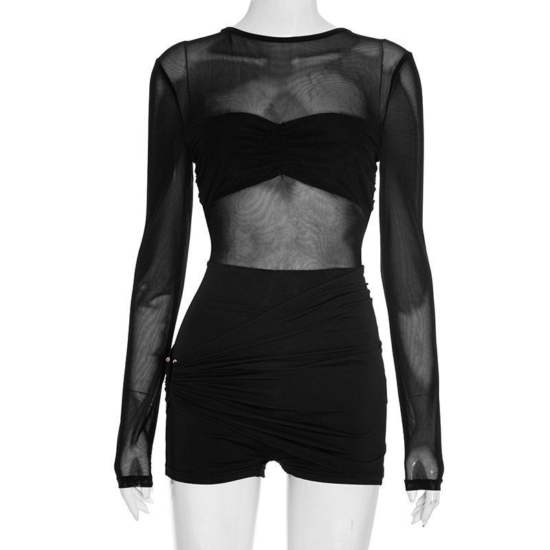 C25Rp262 European and American Women s Fashion Autumn New Solid Color Sexy Mesh See-Through Long-Sleeve Backless Ruched Short Jumpsuit Black (Ready to Ship) S
C25Rp262 European and American Women s Fashion Autumn New Solid Color Sexy Mesh See-Through Long-Sleeve Backless Ruched Short Jumpsuit Black (Ready to Ship) S