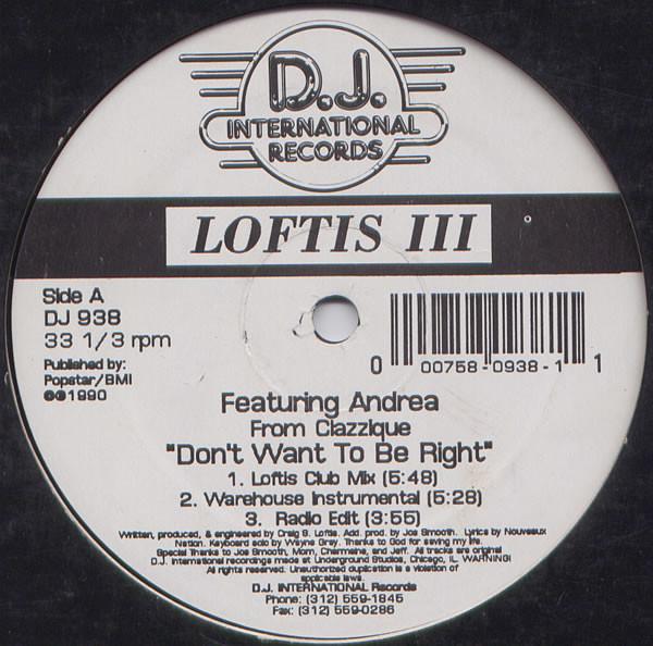 12inch Record CRAIG S. LOFTIS - Don t Want To Be Right DJ938 D.J. Internatio 1990 US Dance & Electronica Used
12inch Record CRAIG S. LOFTIS - Don t Want To Be Right DJ938 D.J. Internatio 1990 US Dance & Electronica Used