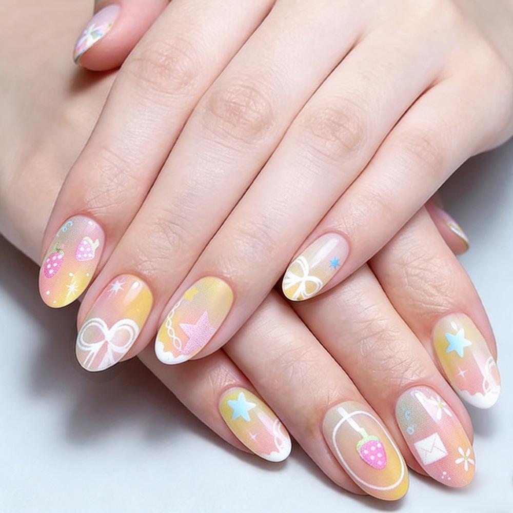 Gradient Macaron Oval Press-On Nails with Bow and Star Design - Shiny Finish, 24 Nail Tips
Gradient Macaron Oval Press-On Nails with Bow and Star Design - Shiny Finish, 24 Nail Tips