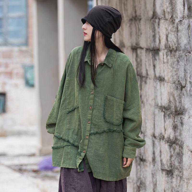 Женская весенняя рубашка свободного кроя из рами-хлопка с потертыми неровными швами One Size
Женская весенняя рубашка свободного кроя из рами-хлопка с потертыми неровными швами One Size