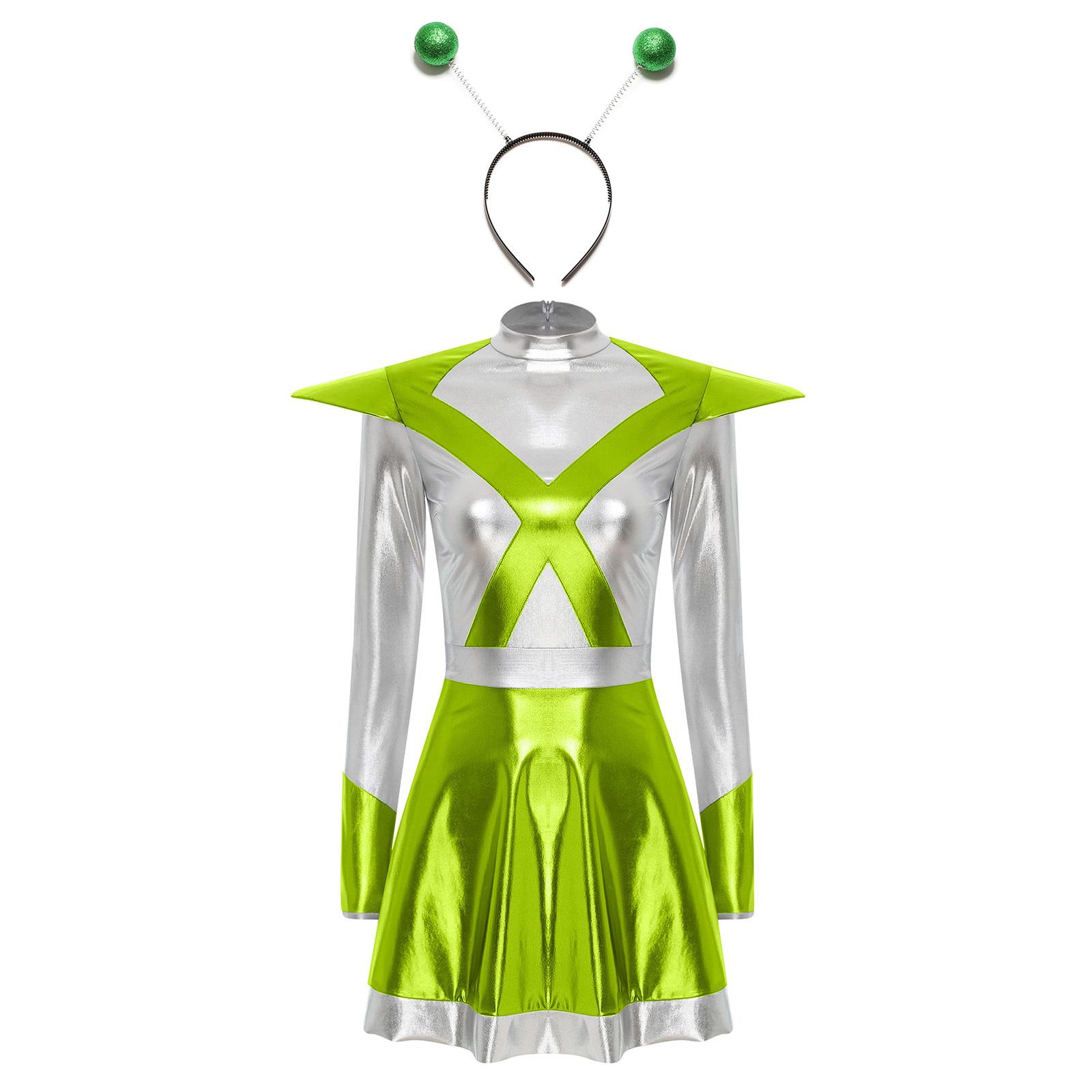 Womens Alien Robot Astronaut Cosplay Costume Metallic Color Blocking A-line Dress S зелений
Womens Alien Robot Astronaut Cosplay Costume Metallic Color Blocking A-line Dress S зелений