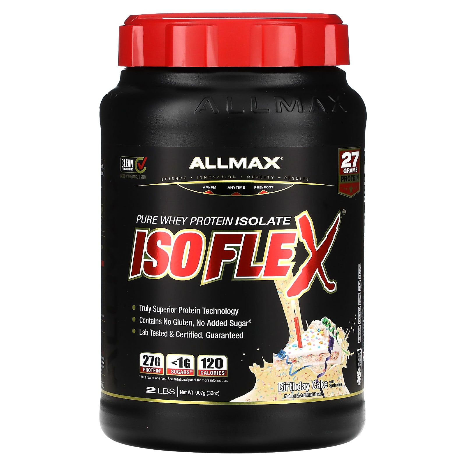 ALLMAX, ISOFLEX®, Pure Whey Protein Isolate, Birthday Cake with Sprinkles, 2 lbs (907 g)
ALLMAX, ISOFLEX®, Pure Whey Protein Isolate, Birthday Cake with Sprinkles, 2 lbs (907 g)