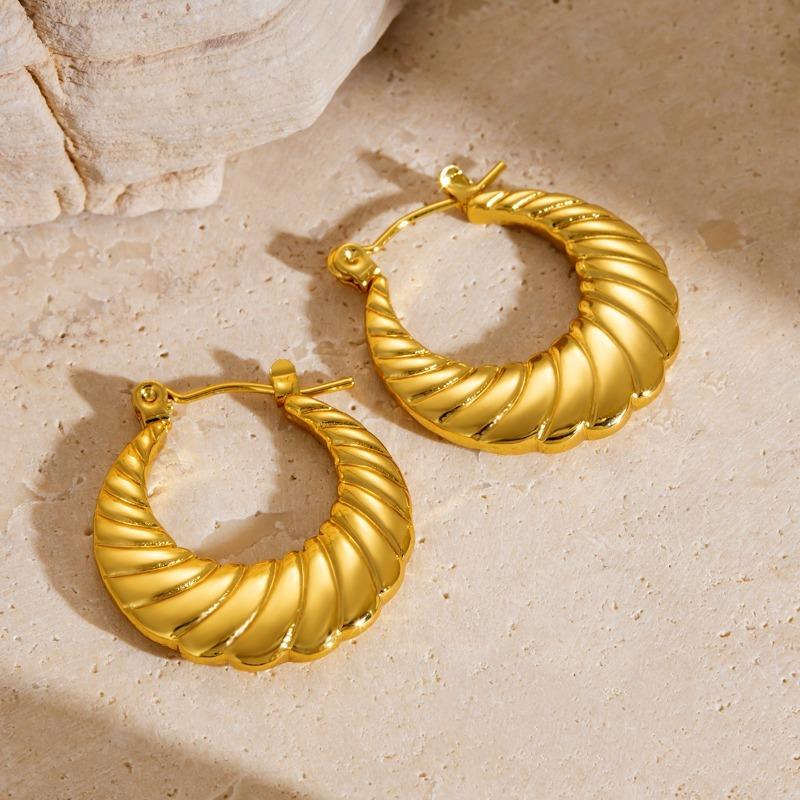 Trendy Charm Gold Color Stainless Steel Twisted Texture Hoop Earrings for Woman Girl Korean Temperament Jewelry Accessory Gifts
Trendy Charm Gold Color Stainless Steel Twisted Texture Hoop Earrings for Woman Girl Korean Temperament Jewelry Accessory Gifts