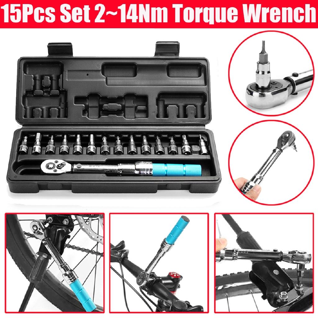 15Pcs set 1/4 DR 2-14Nm Bike Repair Spanner Hand Tool Set Bicycle Torque Wrench Set Bike Tools Kit Set Tool
15Pcs set 1/4 DR 2-14Nm Bike Repair Spanner Hand Tool Set Bicycle Torque Wrench Set Bike Tools Kit Set Tool