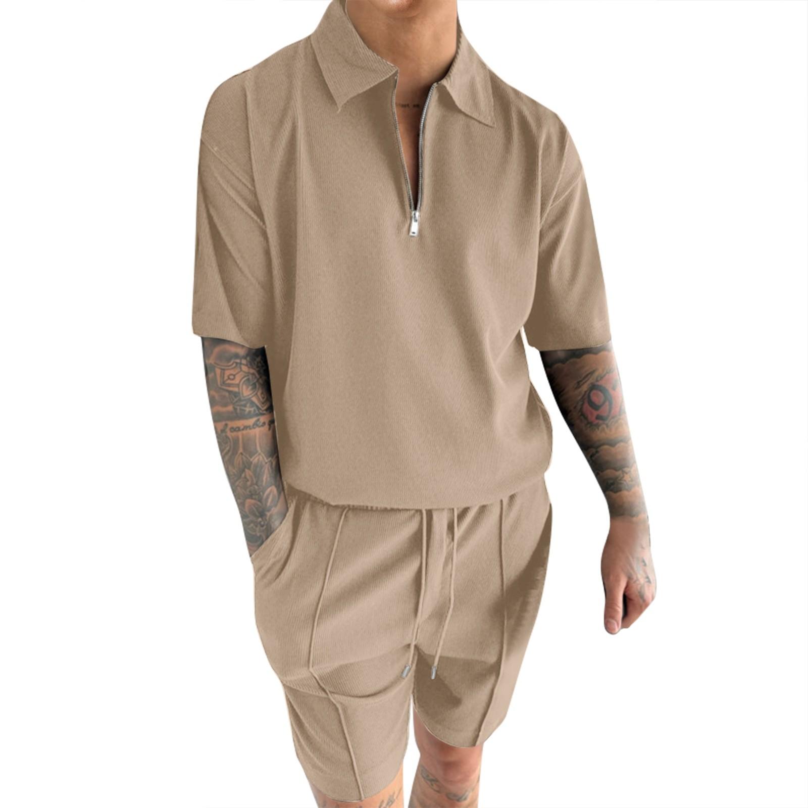 Мужской летний комплект из однотонной полосатой рубашки с коротким рукавом и застежкой-молнией на лацкане, шорт XL верблюд
Мужской летний комплект из однотонной полосатой рубашки с коротким рукавом и застежкой-молнией на лацкане, шорт XL верблюд