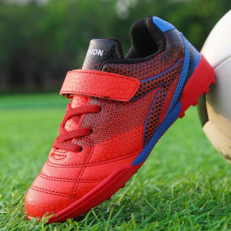 Горячая Распродажа Красные Детские Футбольные Бутсы HOOK&LOOP Нескользящие Детские Футбольные Спортивные Кроссовки Легкие Кожаные Дешевые Кроссовки Для Мальчиков 37