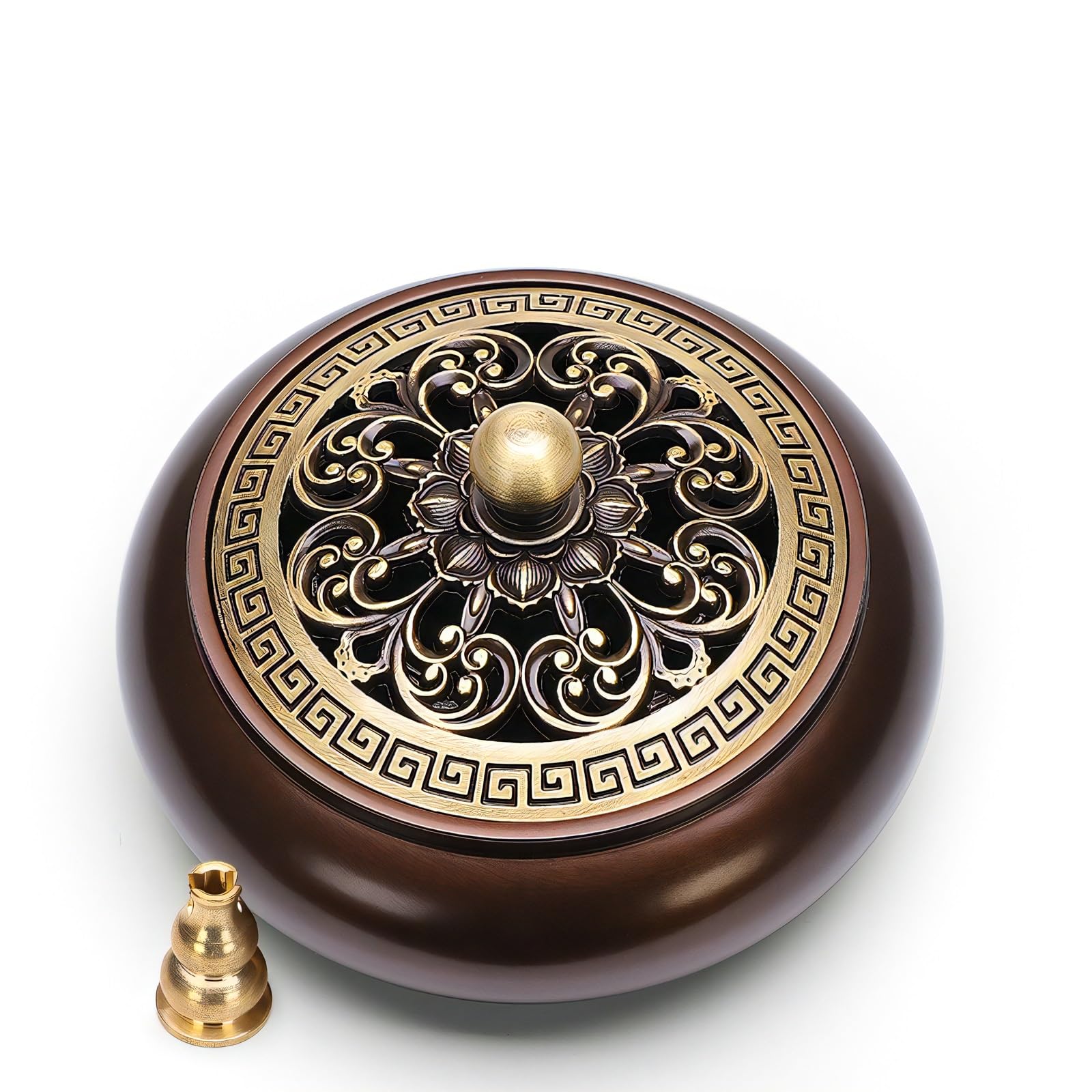 azumafy Incense Burner, Incense Holder, Copper, Antique-Style, Round, with Lid, Stylish Interior Decoration for Tea Ceremony, Meditation, Buddhist
azumafy Incense Burner, Incense Holder, Copper, Antique-Style, Round, with Lid, Stylish Interior Decoration for Tea Ceremony, Meditation, Buddhist
