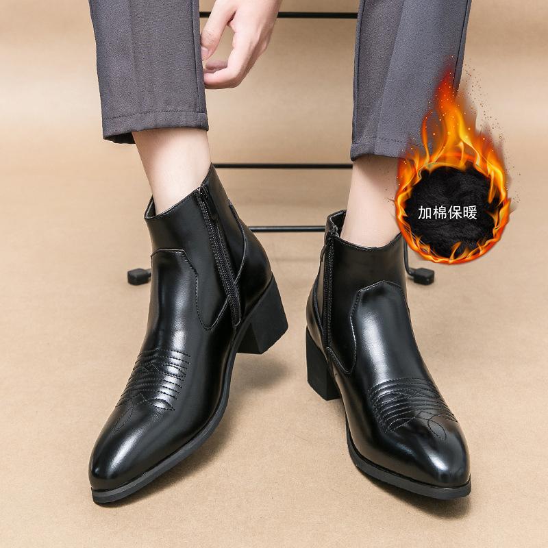 High-top side zipper casual leather boots large size personalized cotton shoes men s shoes thick heel fashion pointed Martin boots 38
High-top side zipper casual leather boots large size personalized cotton shoes men s shoes thick heel fashion pointed Martin boots 38