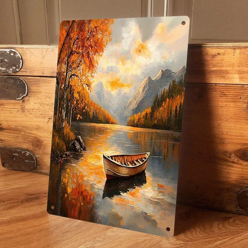 1 piece: Autumn Lake and Mountain Scenery Tin Wall Hanging Plaque, Vintage Wooden Boat Landscape Decorative Painting, Living Roo (as the picture,20x30cm)
1 piece: Autumn Lake and Mountain Scenery Tin Wall Hanging Plaque, Vintage Wooden Boat Landscape Decorative Painting, Living Roo (as the picture,20x30cm)