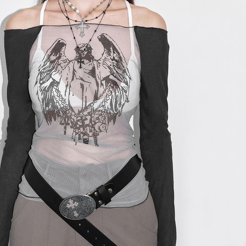 Goth Techwear Модные кибер-готические укороченные топы Y2k Punk Mesh Прозрачные сексуальные принты Футболки женские с открытыми плечами Цветовая подборка футболка
Goth Techwear Модные кибер-готические укороченные топы Y2k Punk Mesh Прозрачные сексуальные принты Футболки женские с открытыми плечами Цветовая подборка футболка