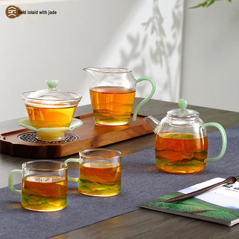 Gold Inlaid Jade Glass Tea Set
Gold Inlaid Jade Glass Tea Set
