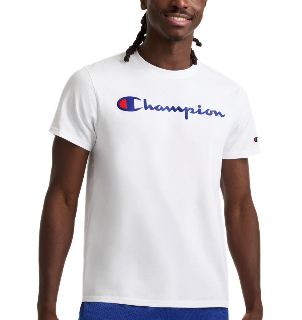 Champion Short Sleeve Crew Neck Cotton Jersey Size L Men s T-Shirt, White/Champion Script,
Champion Short Sleeve Crew Neck Cotton Jersey Size L Men s T-Shirt, White/Champion Script,