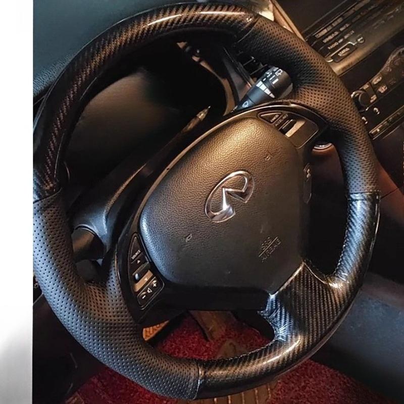 для Infiniti G25 G35 G37 X30 EX35 EX37 Q40 Q60 QX50 2008-2018 Ручная прошивка Черная кожа Углеродное волокно Чехол на руль автомобиля 1
для Infiniti G25 G35 G37 X30 EX35 EX37 Q40 Q60 QX50 2008-2018 Ручная прошивка Черная кожа Углеродное волокно Чехол на руль автомобиля 1