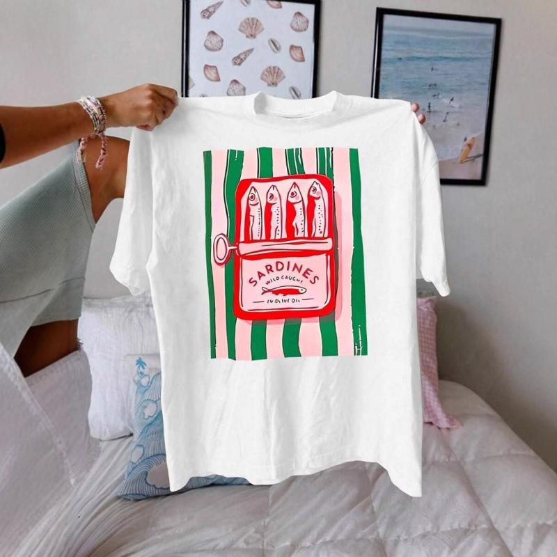 Striped Salted Fish Print Round Neck Short Sleeve Summer T-shirt for Women 3XL белый
Striped Salted Fish Print Round Neck Short Sleeve Summer T-shirt for Women 3XL белый