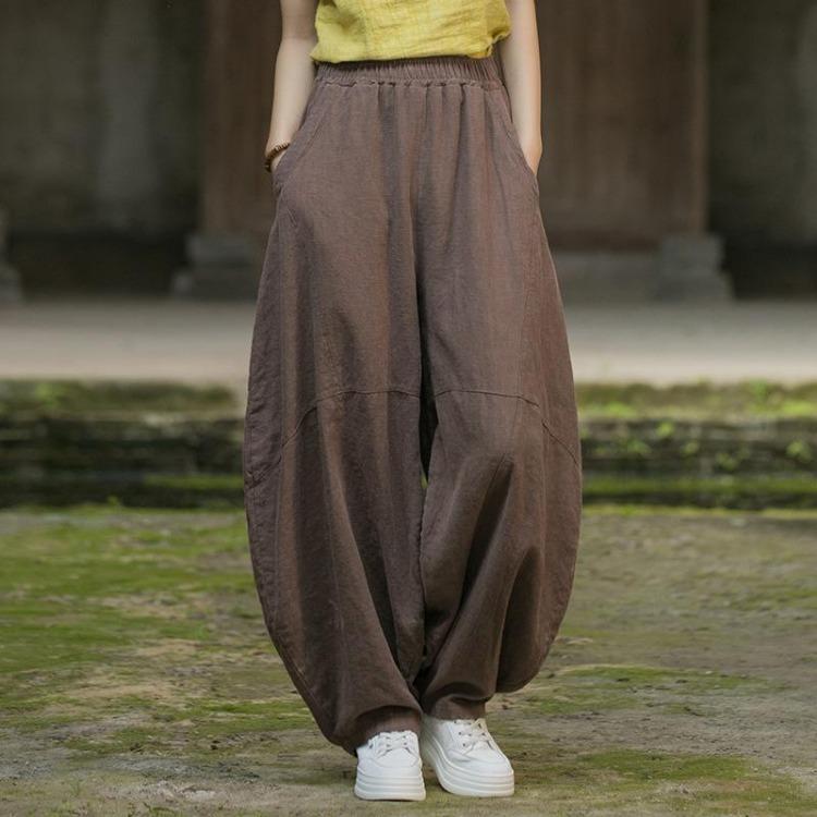 Vintage Ramie Wide Leg Pants for Women Solid Color Elastic Waist Loose Patchwork Trousers Spring Summer One Size
Vintage Ramie Wide Leg Pants for Women Solid Color Elastic Waist Loose Patchwork Trousers Spring Summer One Size