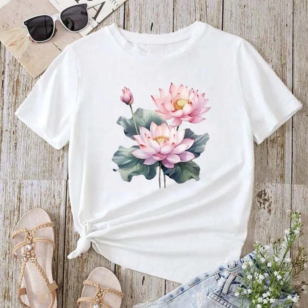 Trendy Lotus Flower Print Women T-shirt Streetwear Short Sleeves Tee Tops Summer Cute Woman Clothes Tops XL
Trendy Lotus Flower Print Women T-shirt Streetwear Short Sleeves Tee Tops Summer Cute Woman Clothes Tops XL