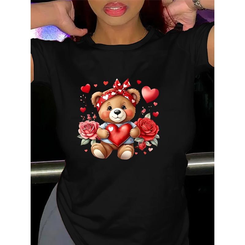 European Size Women S Casual Crew Neck T-Shirt with Adorable Teddy Bear & Heart Design, Short Sleeve, Polyester, Multiple Colors Available 4XL
European Size Women S Casual Crew Neck T-Shirt with Adorable Teddy Bear & Heart Design, Short Sleeve, Polyester, Multiple Colors Available 4XL