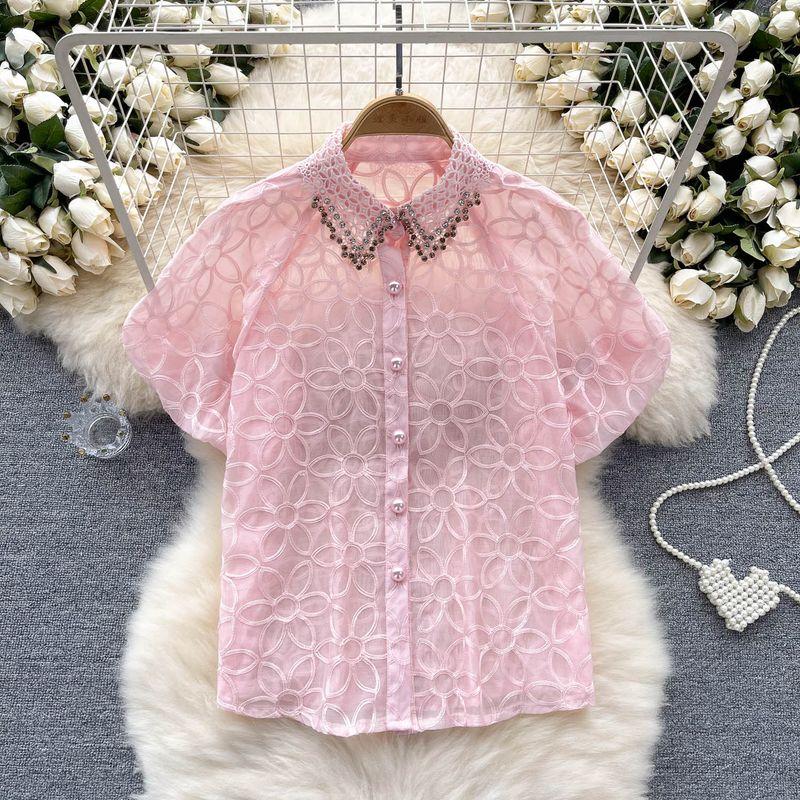 Fashion Style Fancy Shirt Women s Summer Hollow Mesh Diamond Puff Sleeves Design Niche Style Light Luxury Temperament Tops Pink One size
Fashion Style Fancy Shirt Women s Summer Hollow Mesh Diamond Puff Sleeves Design Niche Style Light Luxury Temperament Tops Pink One size
