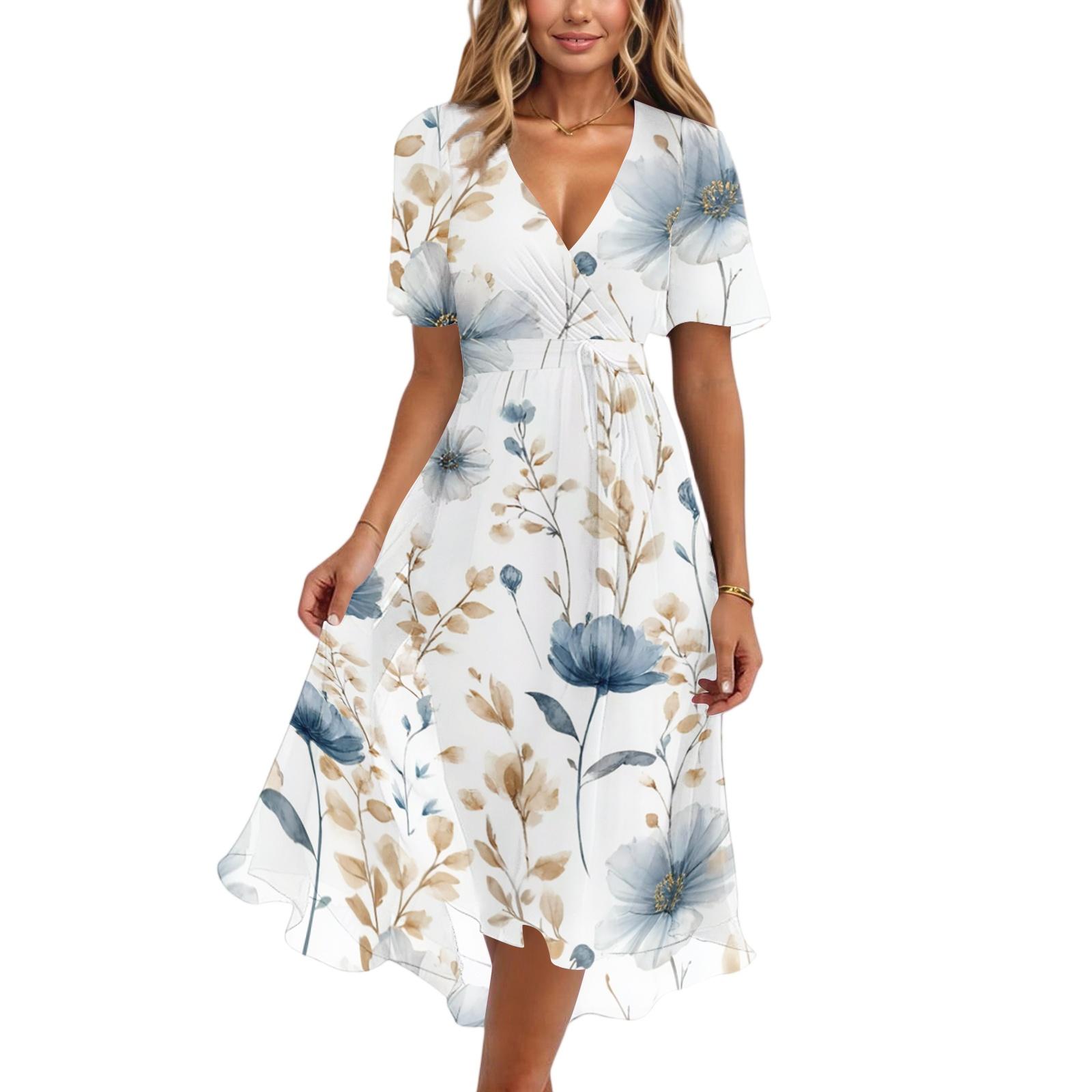 Women s Casual V Neck Short Sleeve Floral Print Dress Midi Length Wrap Style Summer Dress with Adjustable Waist Tie L
Women s Casual V Neck Short Sleeve Floral Print Dress Midi Length Wrap Style Summer Dress with Adjustable Waist Tie L