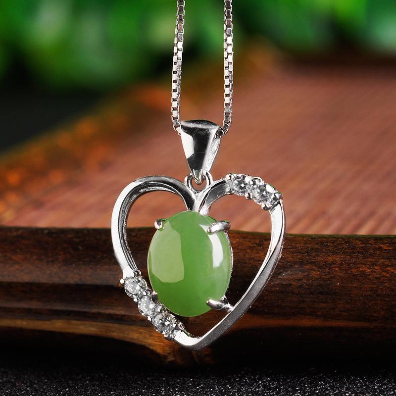 925 Sterling Silver Heart-shaped Jade Pendant Necklace with Certificate - Green Hetian Jade for Women 925 Silver
925 Sterling Silver Heart-shaped Jade Pendant Necklace with Certificate - Green Hetian Jade for Women 925 Silver