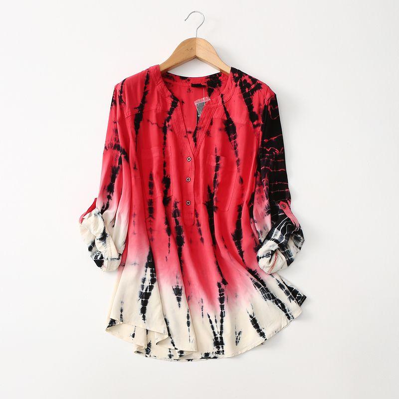 Foreign Trade Plus size women clothing Retro Tie-dye Gradient Color V-neck Loose Cotton Silk Shirts Artificial Cotton Shirt 100.00kg Red 6
Foreign Trade Plus size women clothing Retro Tie-dye Gradient Color V-neck Loose Cotton Silk Shirts Artificial Cotton Shirt 100.00kg Red 6