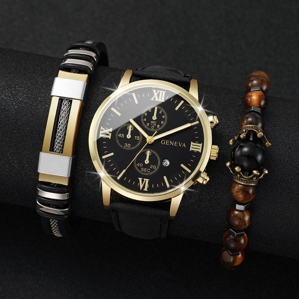 3 шт./набор Модные мужские часы Роскошные часы с кожаным ремешком и кварцевым механизмом, с бусинами из тигрового глаза и Будды, набор браслетов из титановой стали(Нет коробки)
3 шт./набор Модные мужские часы Роскошные часы с кожаным ремешком и кварцевым механизмом, с бусинами из тигрового глаза и Будды, набор браслетов из титановой стали(Нет коробки)