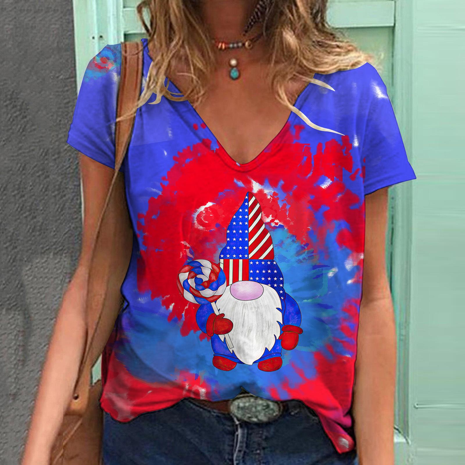 Жіноча футболка з V-подібним вирізом і короткими рукавами з 3D-друком на День незалежності Європи та Америки L
Жіноча футболка з V-подібним вирізом і короткими рукавами з 3D-друком на День незалежності Європи та Америки L