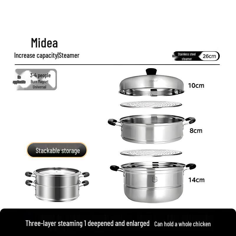 Midea Multi-Purpose 3-Layer Stainless Steel Steamer Pot
Midea Multi-Purpose 3-Layer Stainless Steel Steamer Pot