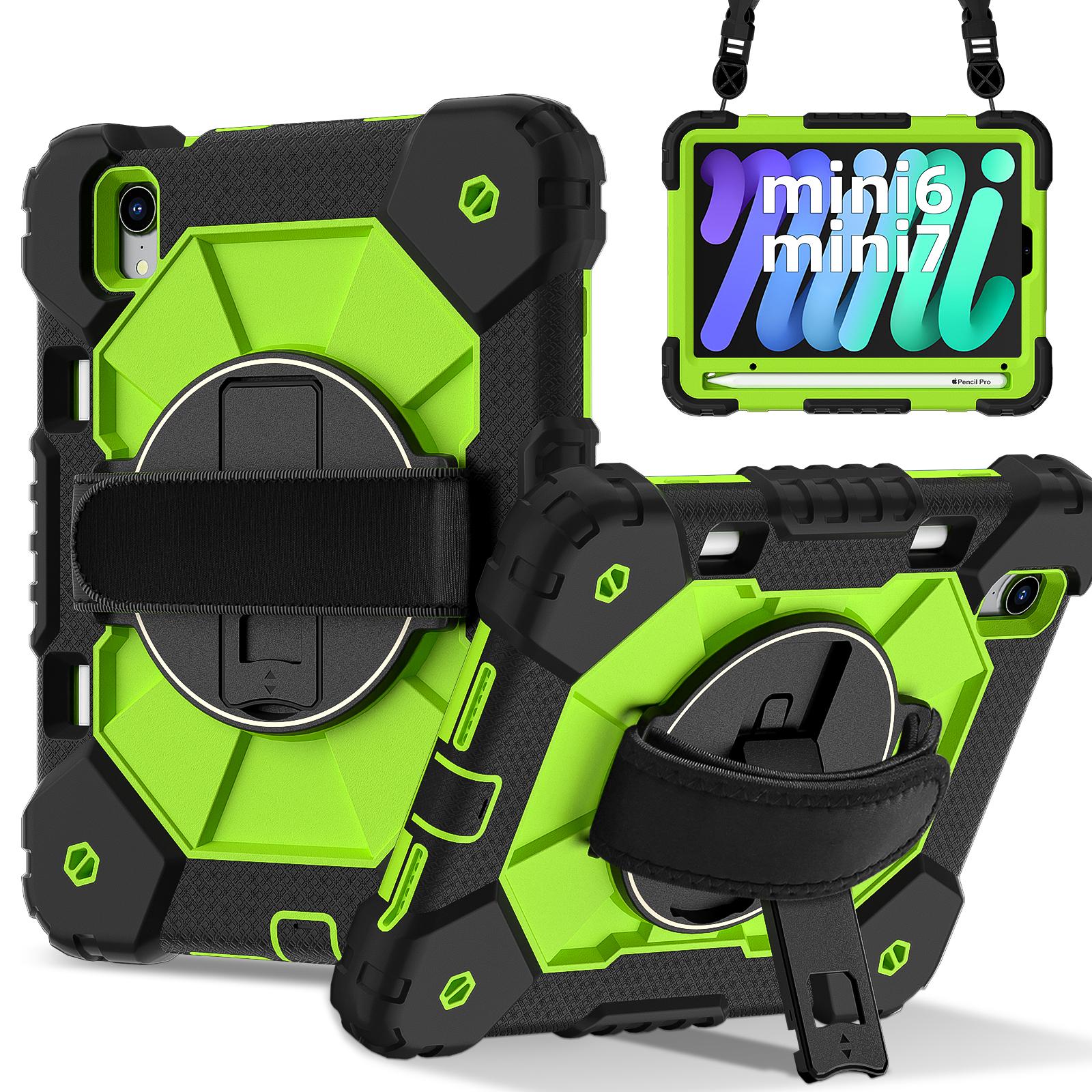 For iPad mini (2024)/(2021) Case Silicone+PC Kickstand Tablet Cover with Handy Strap Black/Yellowgreen
For iPad mini (2024)/(2021) Case Silicone+PC Kickstand Tablet Cover with Handy Strap Black/Yellowgreen
