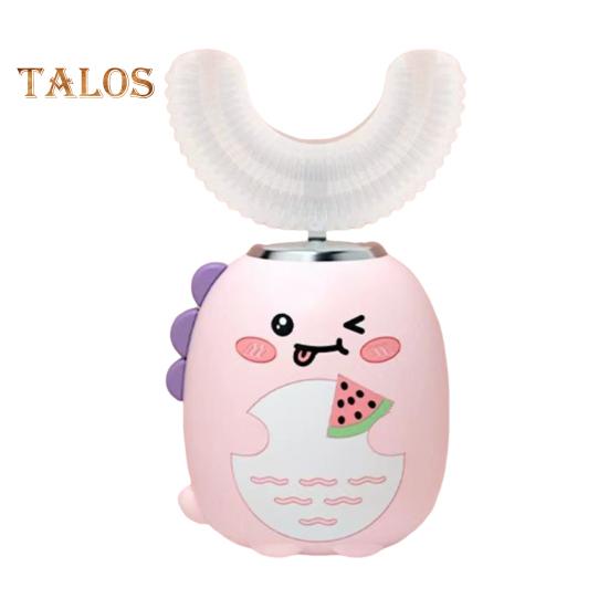 Детская U-образная электрическая зубная щетка IPX7 Водонепроницаемая 2 режима Регулируемая 360 градусов Чистка Мультфильм Динозавр Для Малышей Мальчиков Девочек Перезаряжаемая розовый