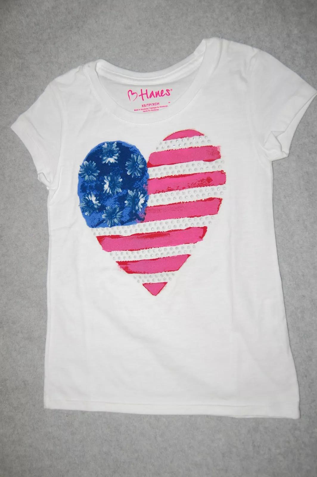 Girls S/S Tee Shirt WHITE Red Blue HEART Patriotic Flag FLOWERS Glitter XS 4-5 110
Girls S/S Tee Shirt WHITE Red Blue HEART Patriotic Flag FLOWERS Glitter XS 4-5 110