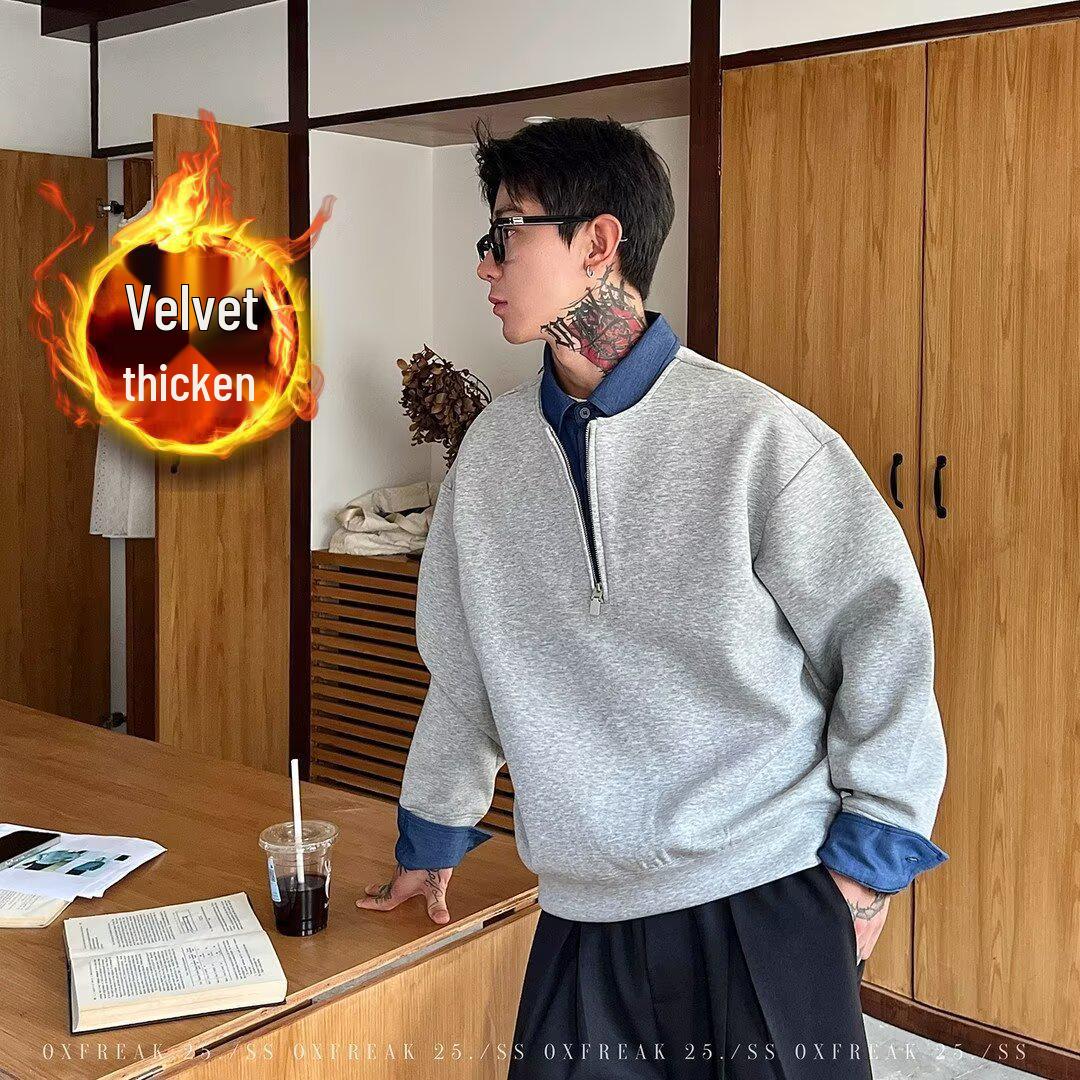 Men s Korean Style Velvet-Lined Half-Zip Hoodie: Trendy, Loose-Fit, Textured Lapel, Perfect for Autumn/Winter. Large сірий колір
Men s Korean Style Velvet-Lined Half-Zip Hoodie: Trendy, Loose-Fit, Textured Lapel, Perfect for Autumn/Winter. Large сірий колір