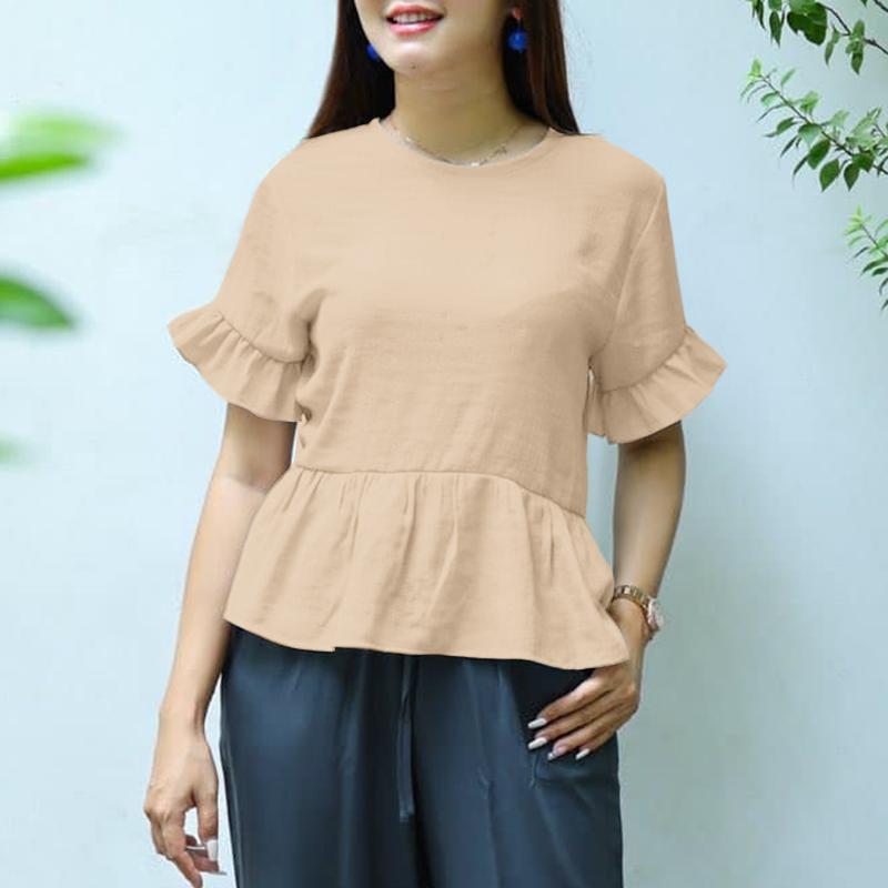 ZANZEA Женская повседневная блузка с круглым вырезом, однотонная, летняя, с коротким рукавом 5XL абрикосовый
ZANZEA Женская повседневная блузка с круглым вырезом, однотонная, летняя, с коротким рукавом 5XL абрикосовый