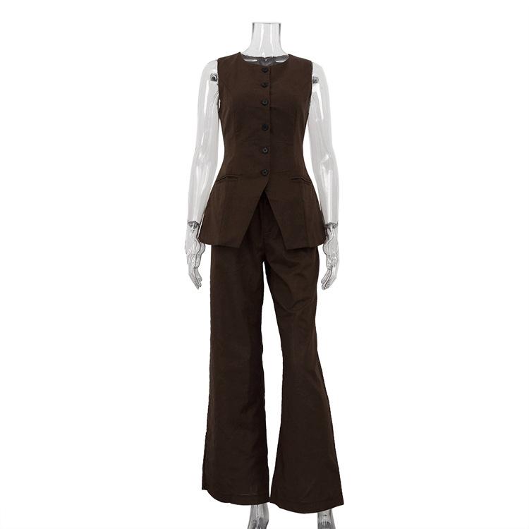 Women s Sleeveless Round Neck Button Front Wide Leg Pants Set Solid Brown S коричневый
Women s Sleeveless Round Neck Button Front Wide Leg Pants Set Solid Brown S коричневый