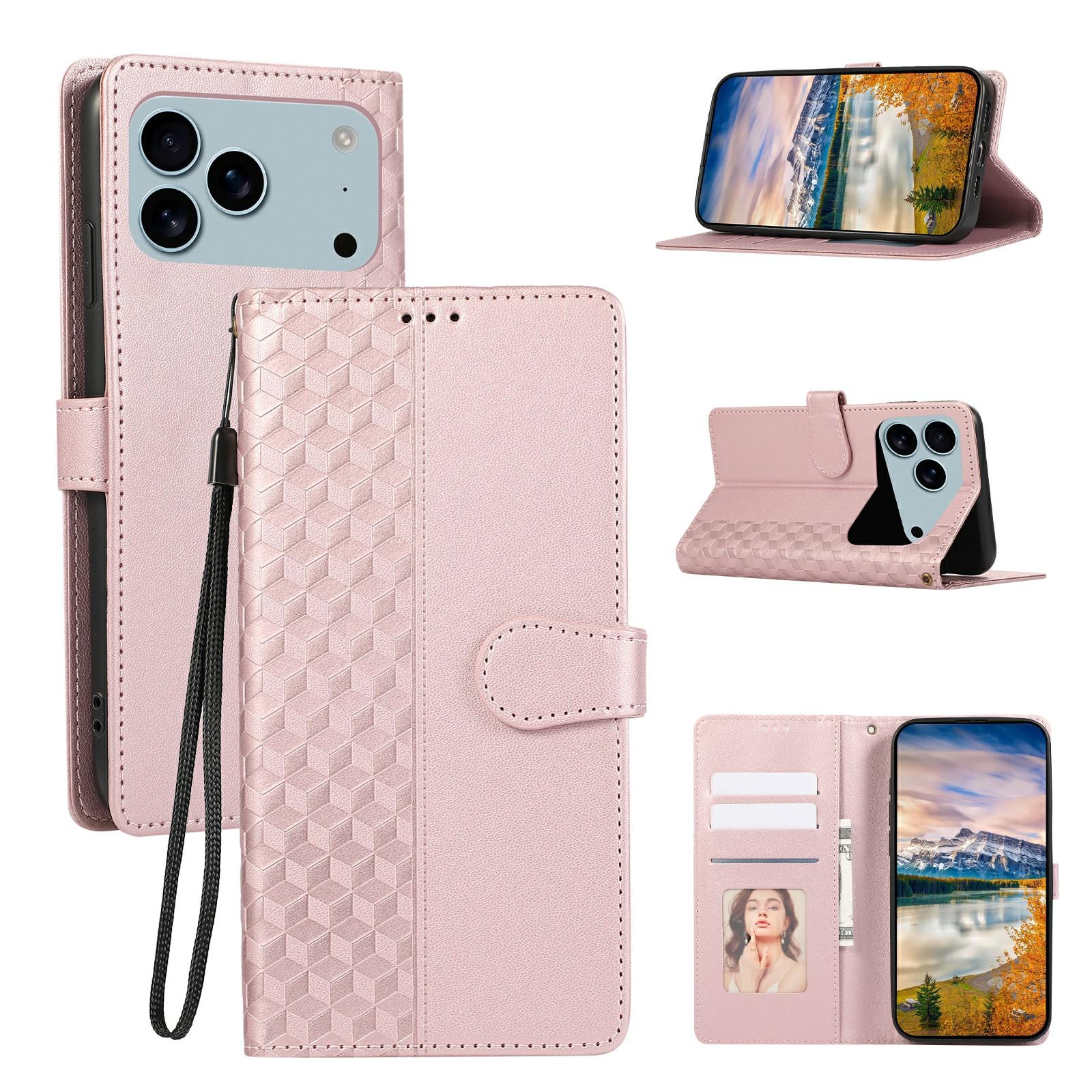 For iPhone 17 Pro Case 3D Rhombus Grid Imprinted Wallet Leather Phone Cover with Lanyard Rose Gold
For iPhone 17 Pro Case 3D Rhombus Grid Imprinted Wallet Leather Phone Cover with Lanyard Rose Gold